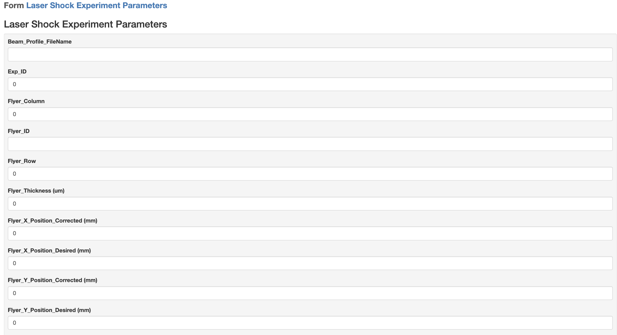 Laser Shock Experiment Record on Data Portal